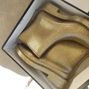 NWT Melissa Rubber Rain Drop Gold Glitter Jagged Edge Ankle Rain Boot 8